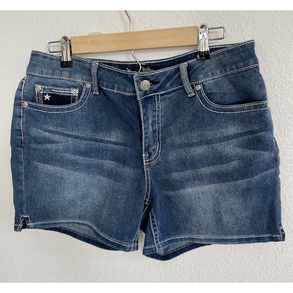Love Indigo Denim Jean Shorts Womens Sz 12 Medium Wash Blue Stretch Casual Jorts